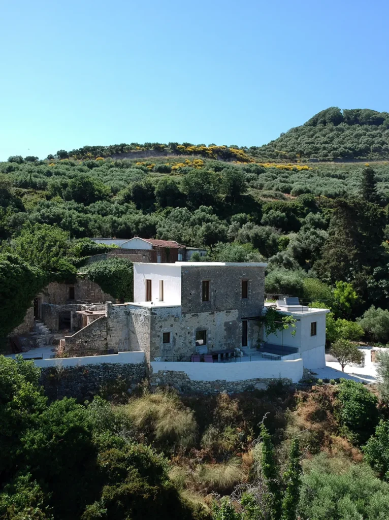 Aerial view of Anasa House nestled in the Cretan countryside